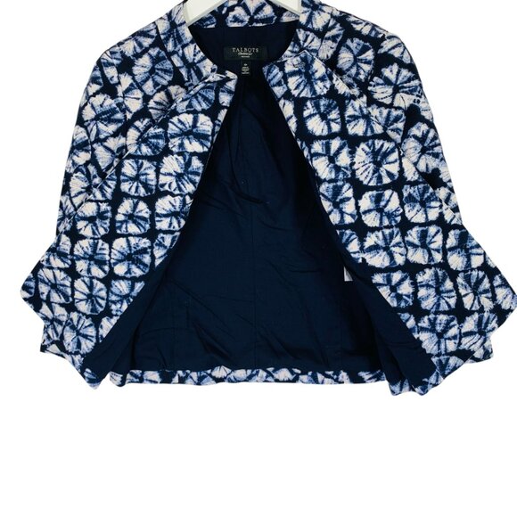 TALBOTS Women's cropped blue print Blazer Jacket 3/4sleeve Sz 4p - Picture 6 of 14